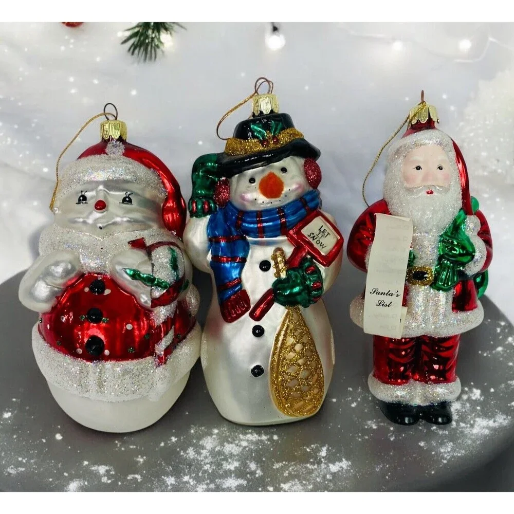 European Style Blown Glass Christmas Tree Ornaments Santa Claus Snowman Holiday - Picture 1 of 16